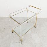 Chariot à boissons en laiton et lucite, années 1970