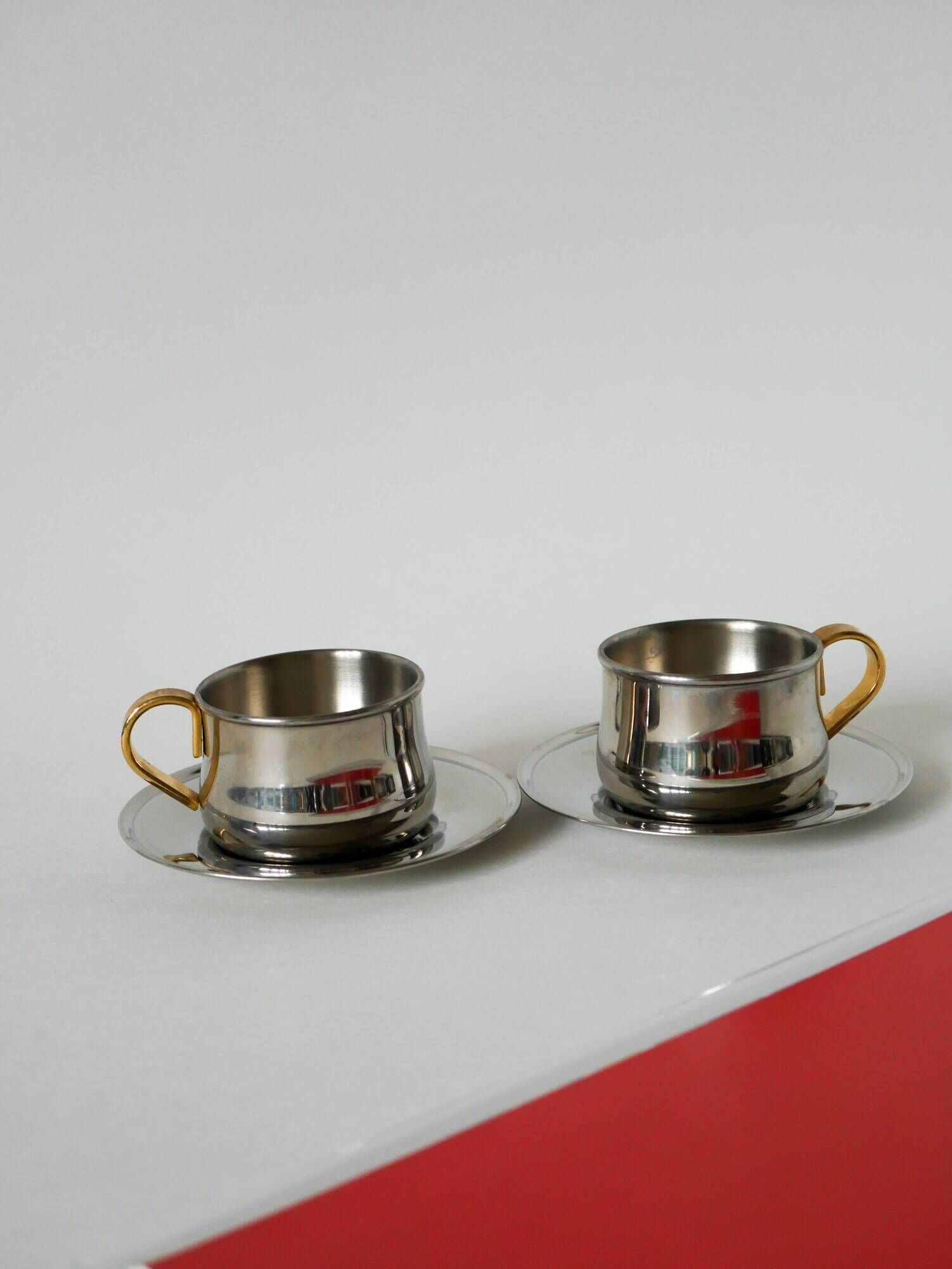 Duo of double-walled stainless steel espresso cups Made in Italy, Design 1970