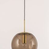 Large smoked glass ball pendant by Limburg in brass, Germany, 1970s.