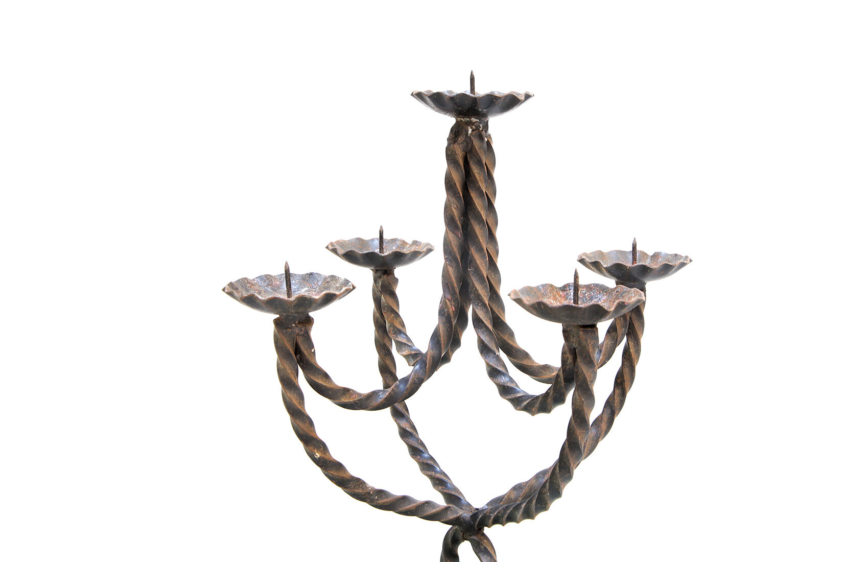 Vintage church brutalist hand forged iron candle holder