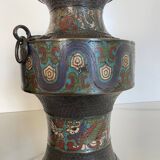 Pair of antique cloisonné bronze vases, China or Japan circa 1900-1930.