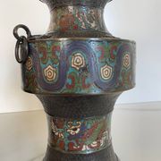 Pair of antique cloisonné bronze vases, China or Japan circa 1900-1930.