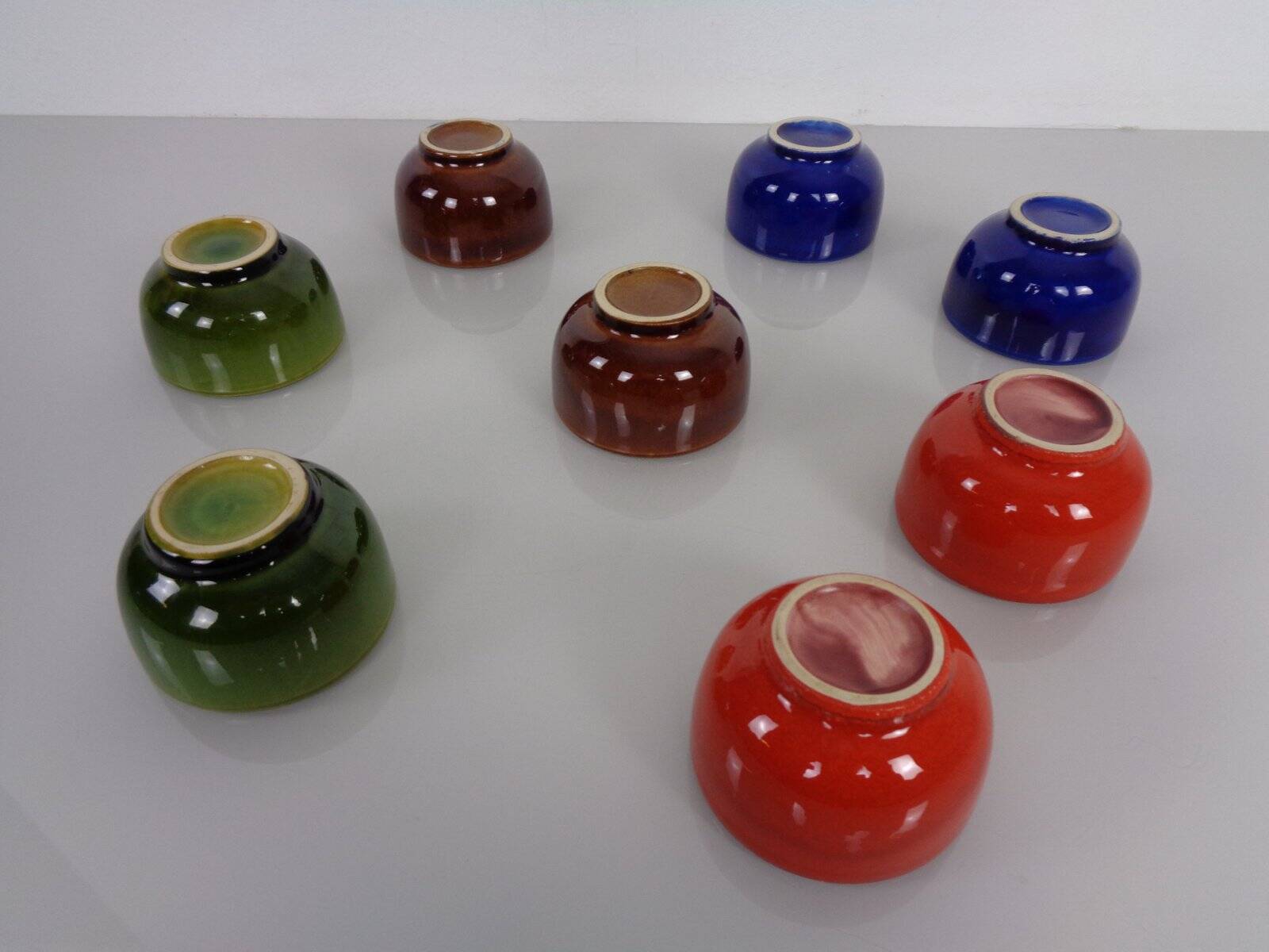 Rotating Teak Tray with Ceramic Bowls, Denmark, 1960s, Set of 10