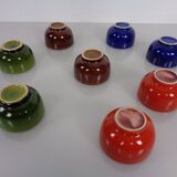 Rotating Teak Tray with Ceramic Bowls, Denmark, 1960s, Set of 10