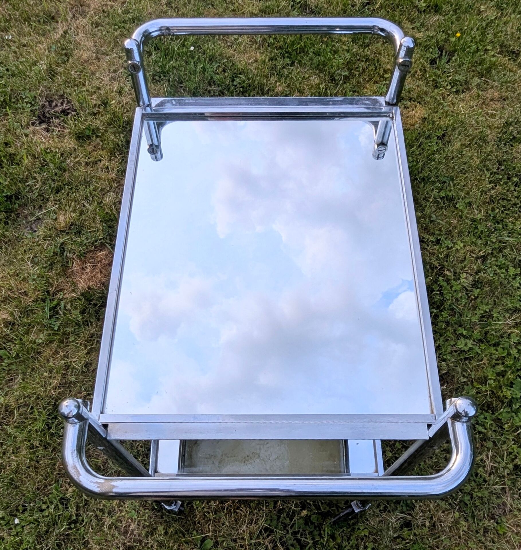 Chariot desserte vintage années 50 laiton nickelé miroir moderniste