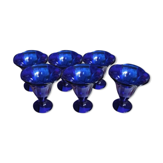 6 Cobalt Glass Fruit Cups/Desserts/Iced