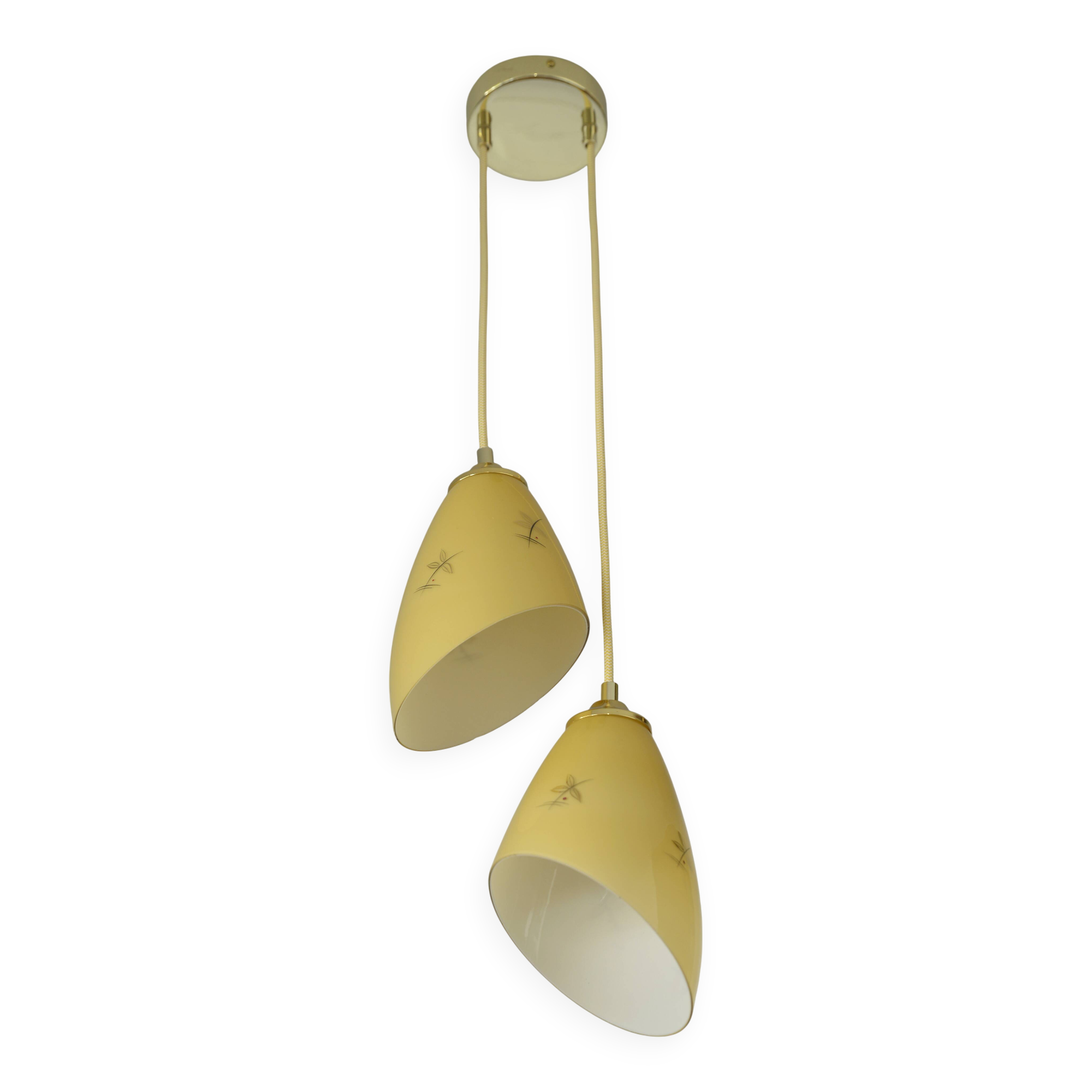 Vintage pendant light Art Deco redesign mustard yellow glass hanging lamp