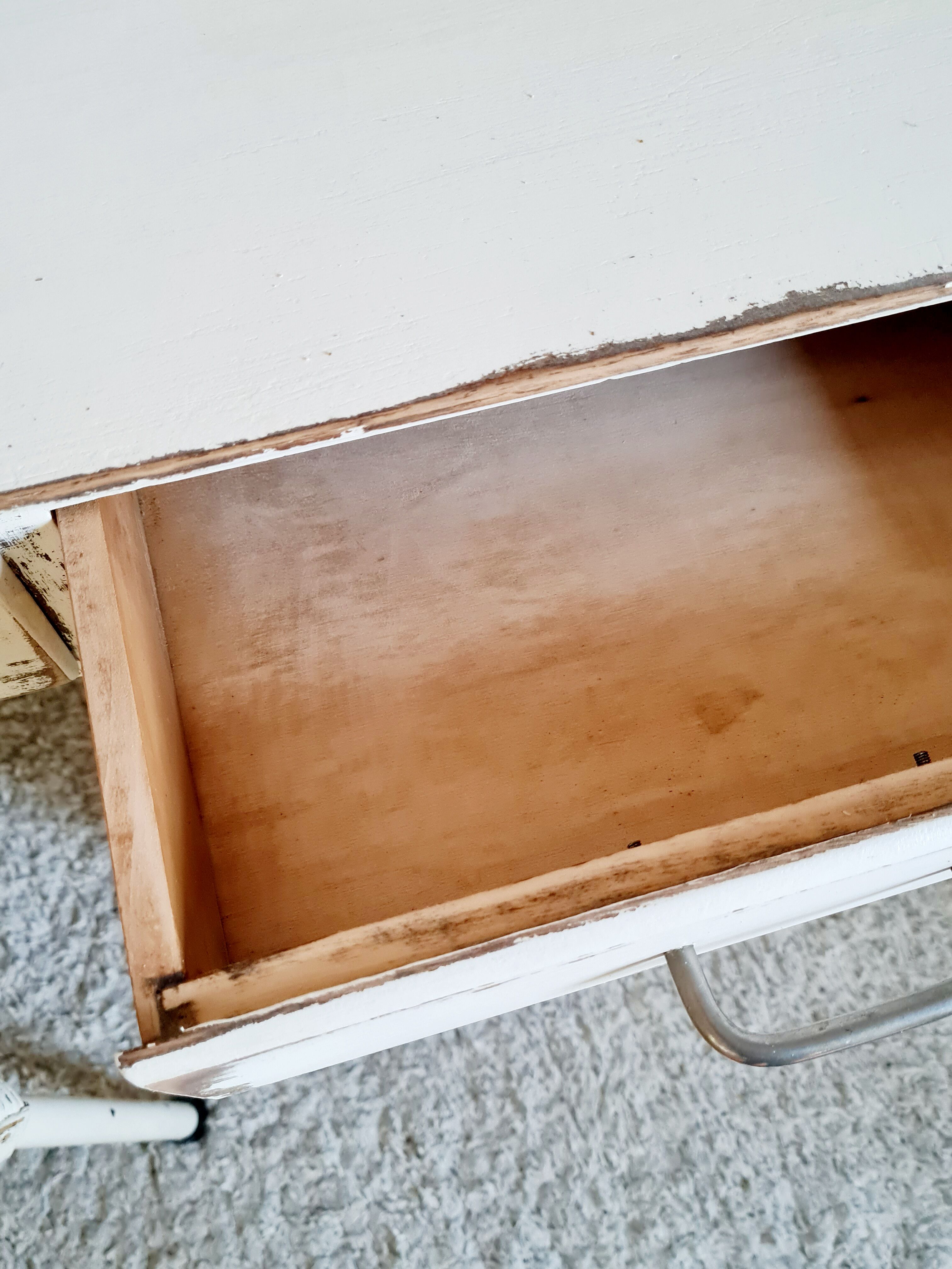 Retro white oak desk patinated foot compass