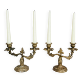 Gilded bronze candlesticks with moving branches decorated with acanthus leaves