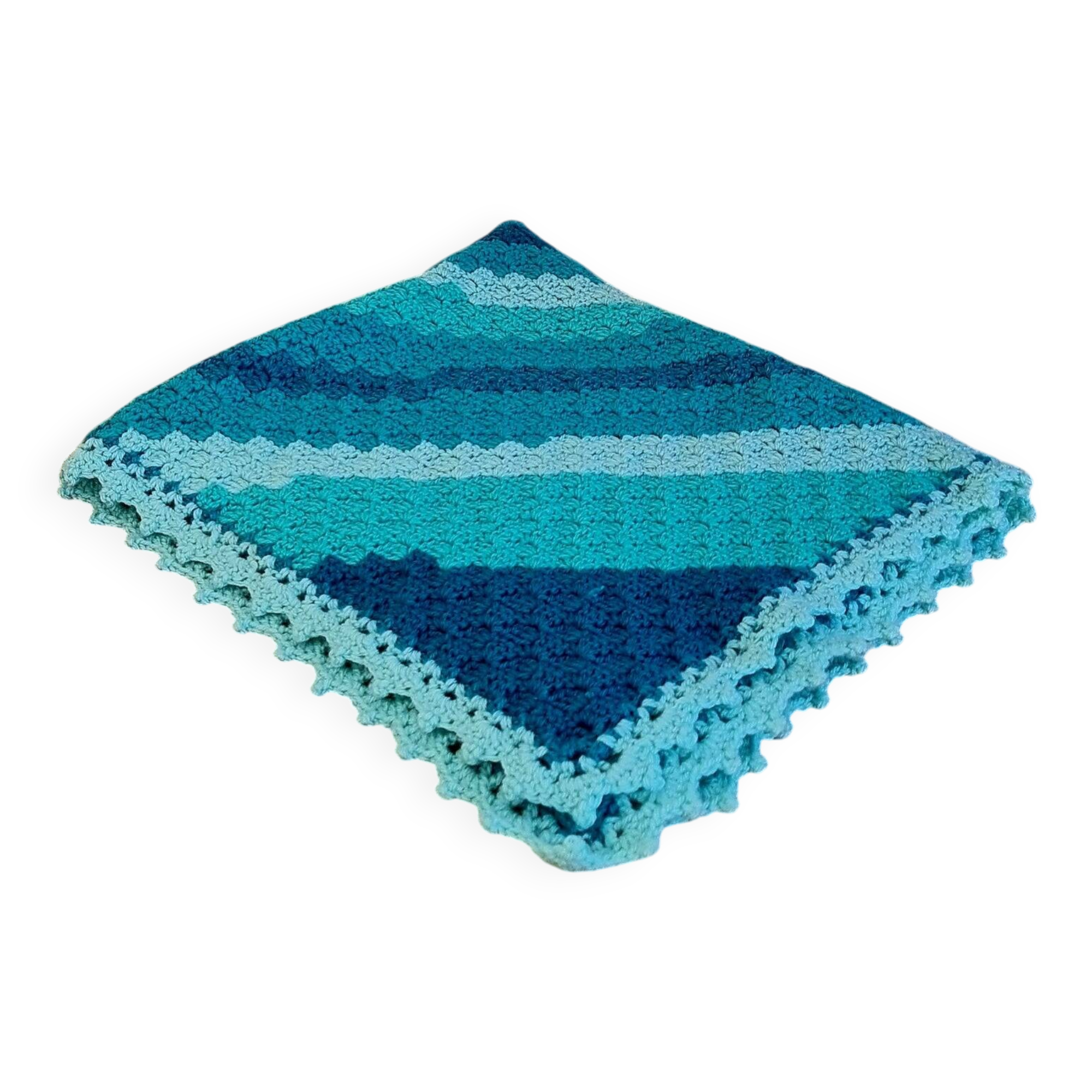Vintage turquoise and lagoon blue crochet children's blanket
