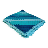 Vintage turquoise and lagoon blue crochet children's blanket