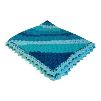 Vintage turquoise and lagoon blue crochet children's blanket