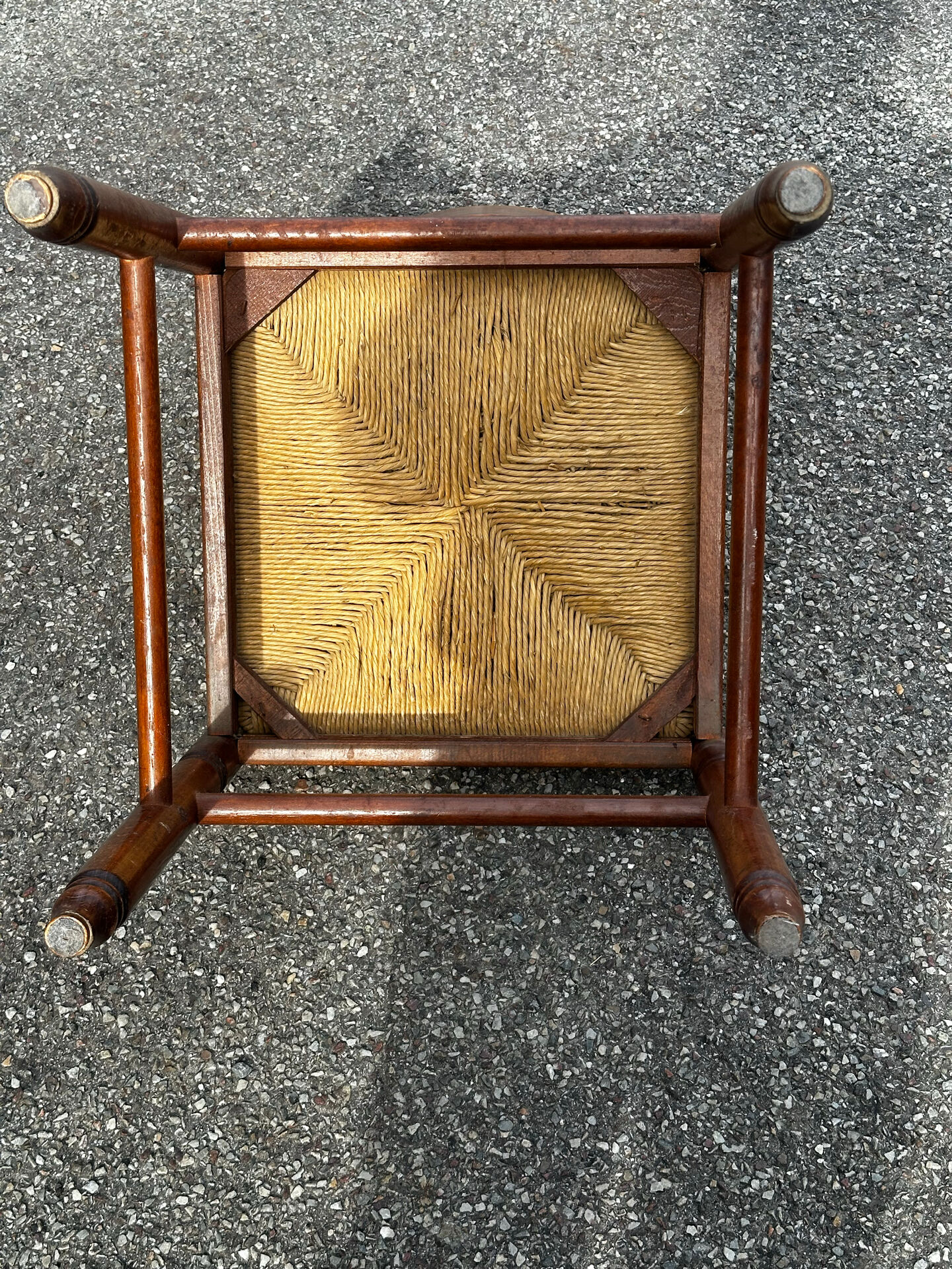 Set of 3 vintage wooden and straw chairs – 1950s