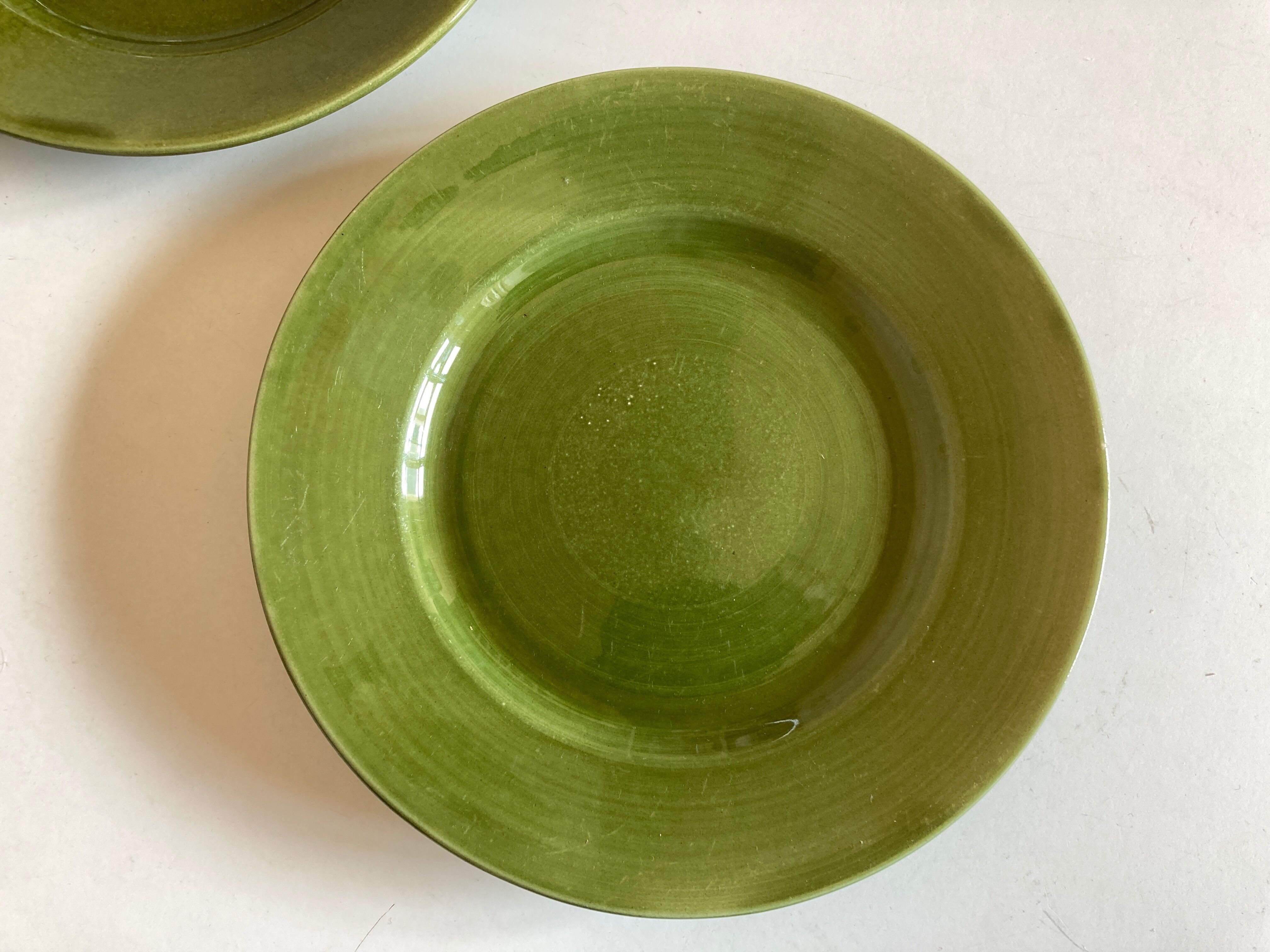 Set of 6 plates in green faience 1960