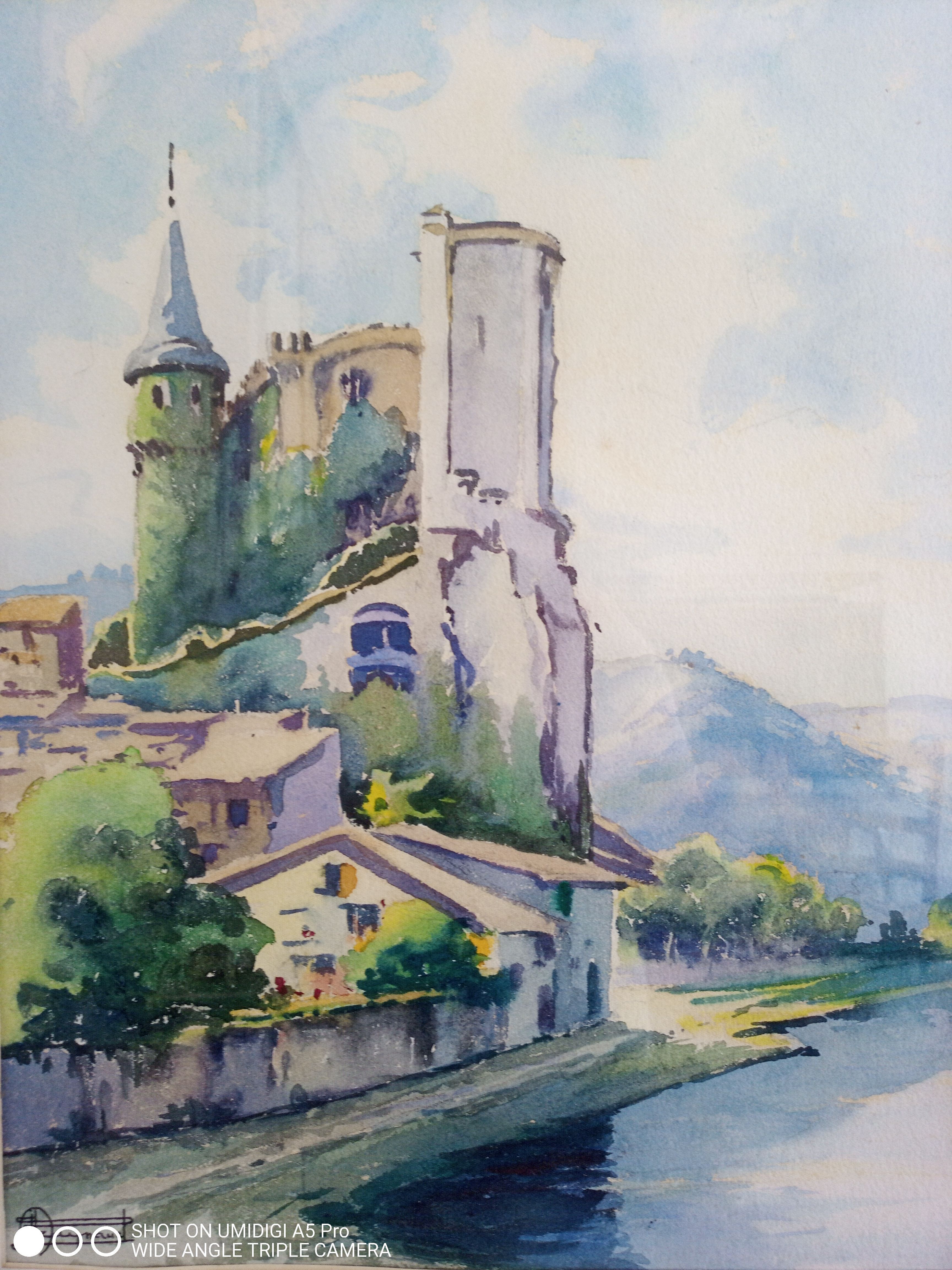 Watercolor signed, artist label on the back Valence, André Raynaud