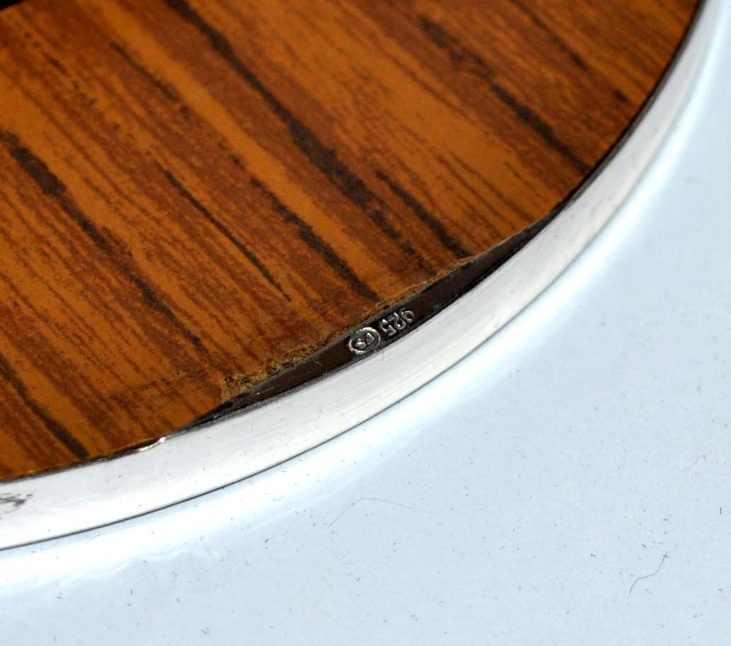 Photo frame in sterling sterling silver 925 - round guilloche line medallion