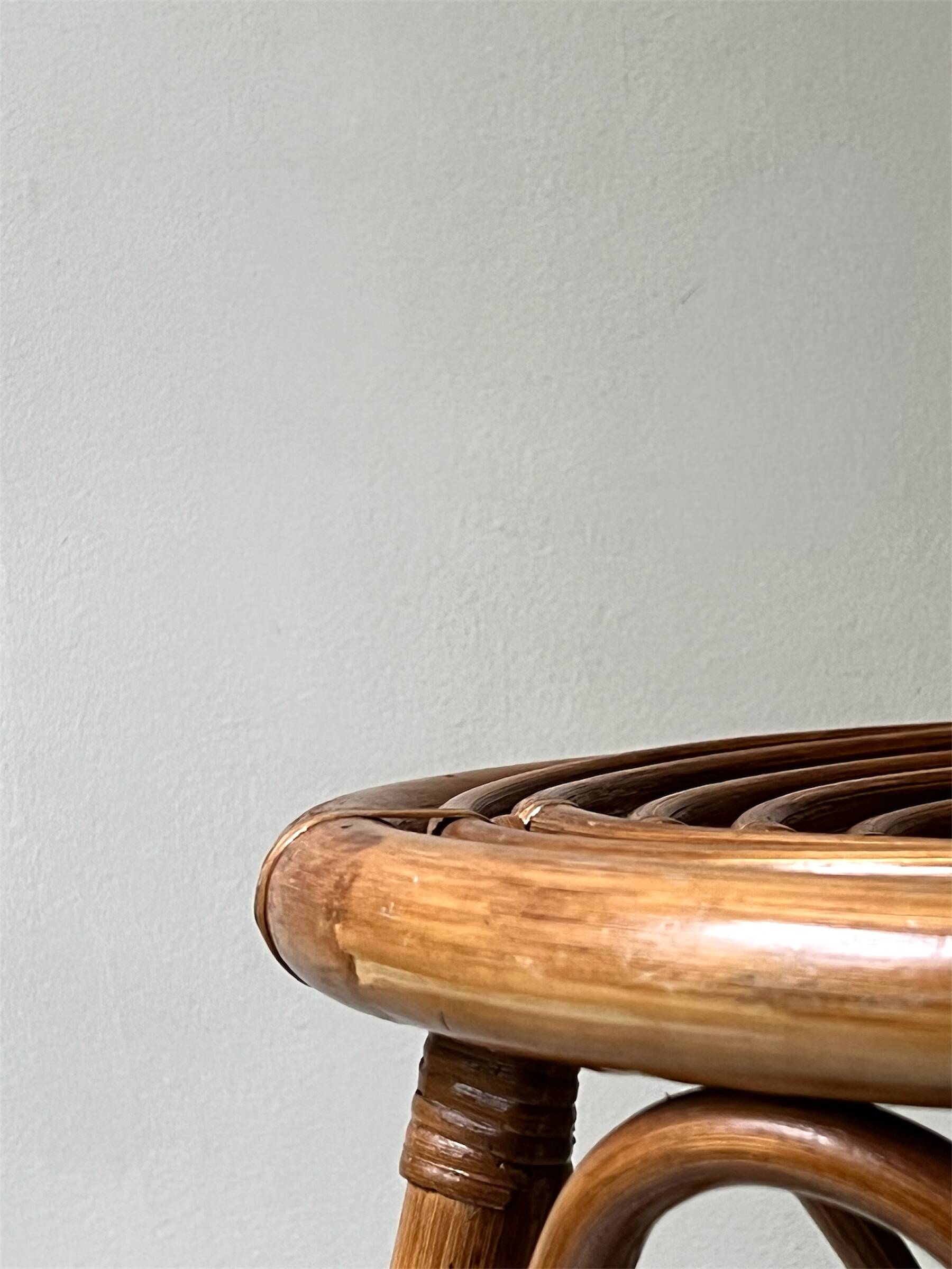 Vintage spiral rattan stool, France 1950