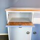Kitchen cabinets, pastel blue and light gray, vintage from the 60s