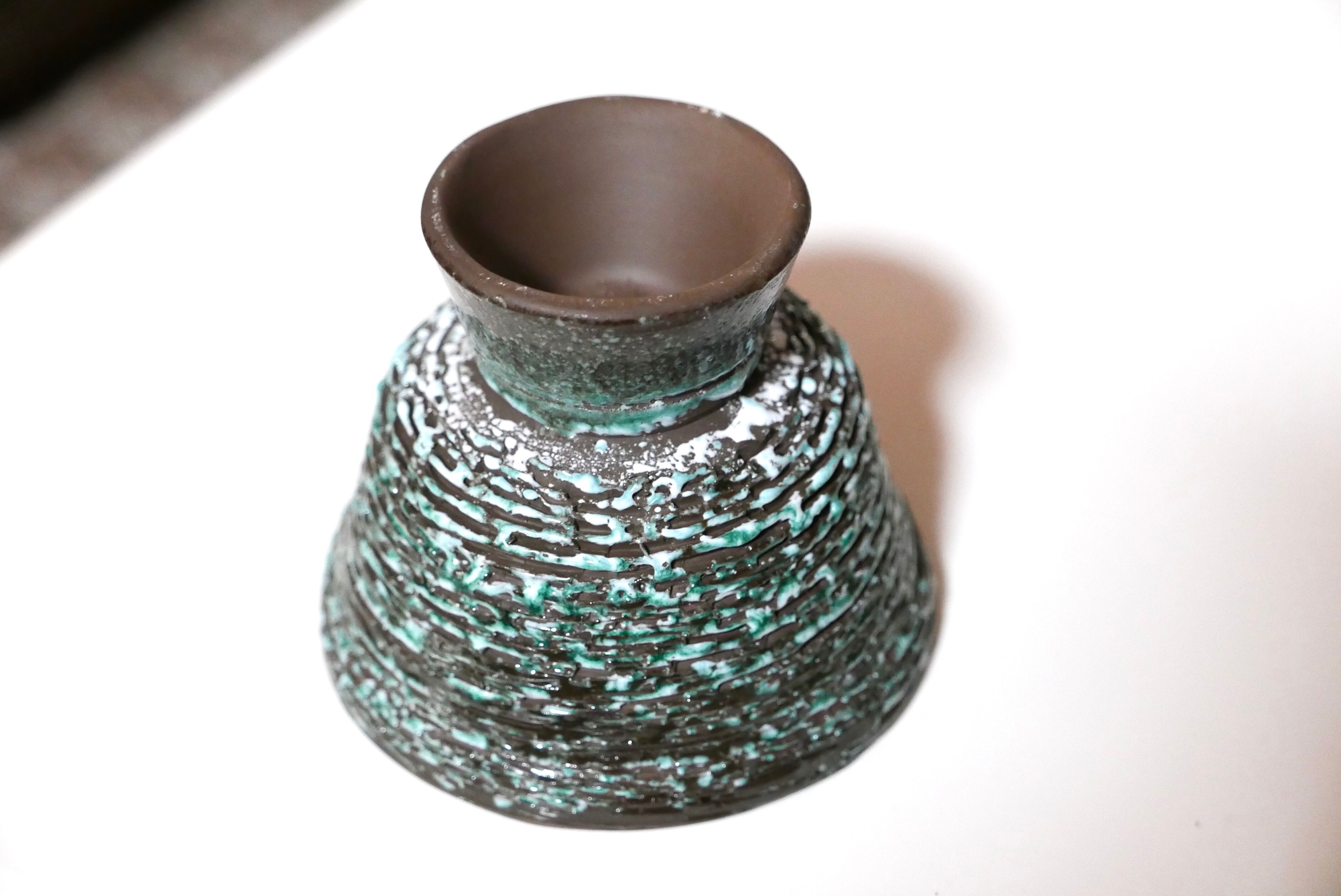 Turquoise and brown ceramic flower pot, 1950s