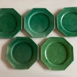 Set of 5 octagonal plates glazed clay beads 1950