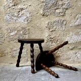 Turned wooden tripod stool x2