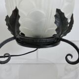 Art Deco lamp in frosted glass and wrought iron In the style of Edgard Brandt, 1930s-40s