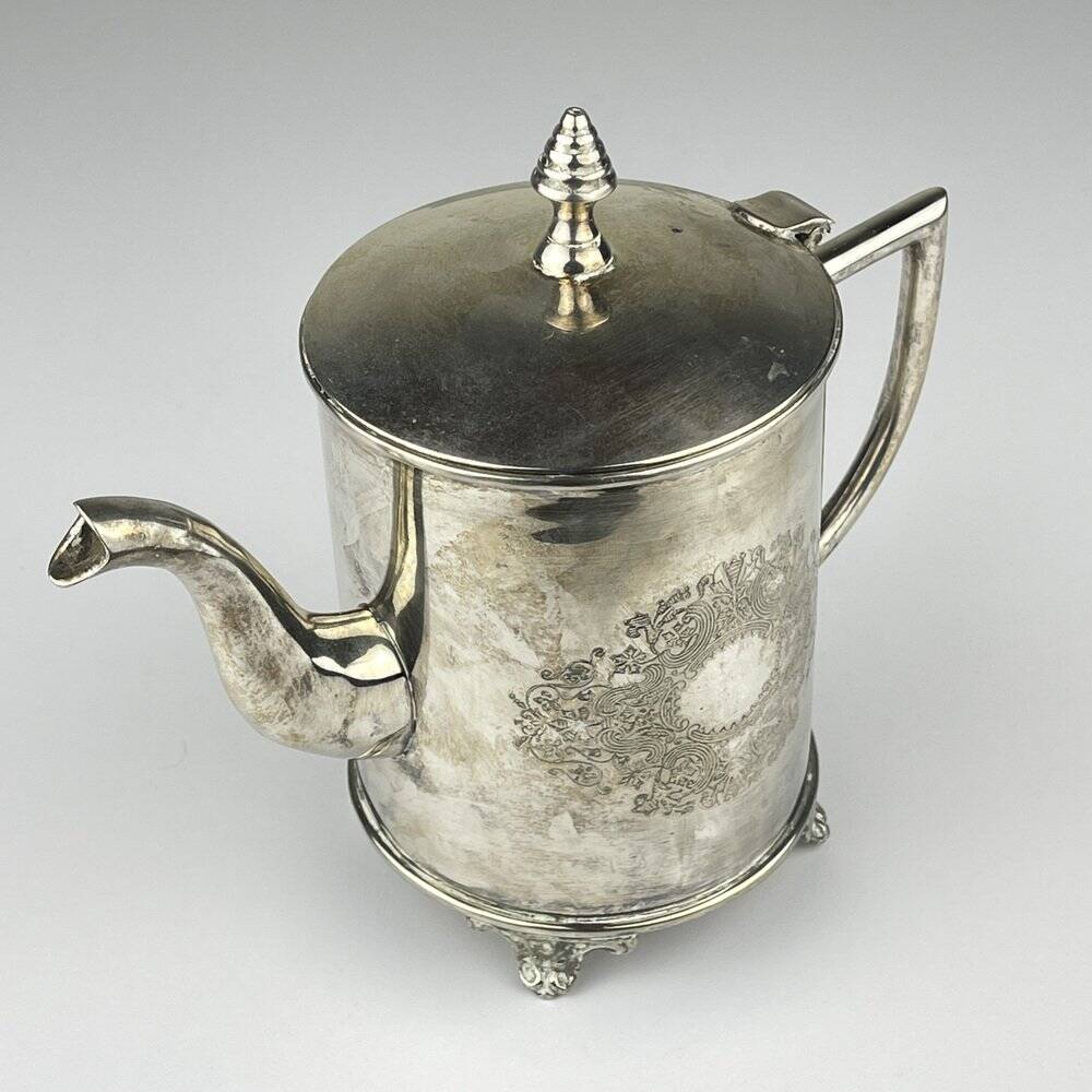 Vintage teapot and tray in solid silver by Royal Sheffield, England, 1950s, Set of 2.