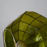 Vintage green and gold mother-of-pearl and brass pendant lampshade, bohemian country decoration