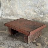 Small auxiliary stool in upcycled teak with red chrome (3274)