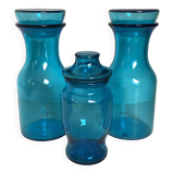 Trio of blue glass candy jars from the 70s