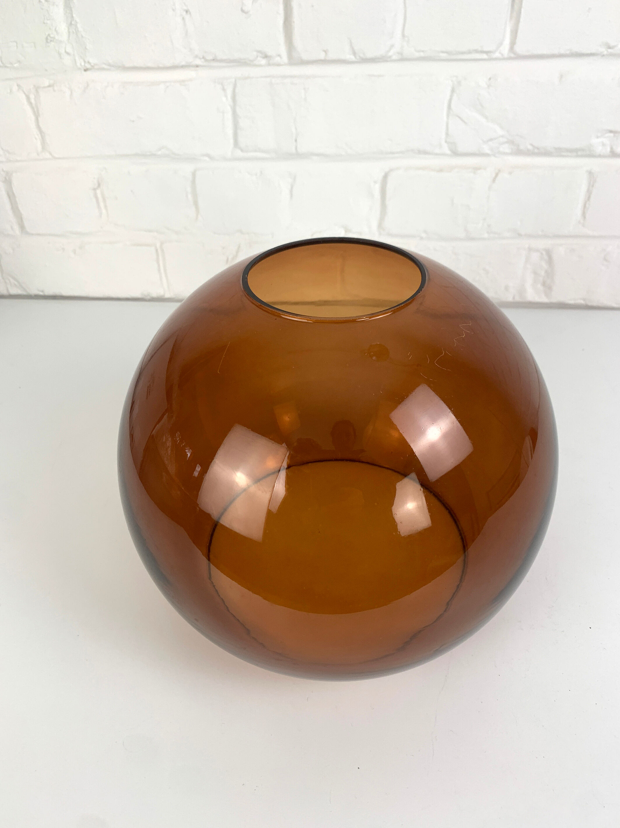 Pendant lamp ball Space Age amber glass chrome 1970s