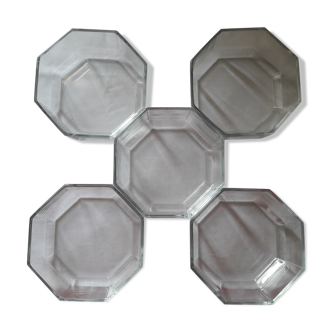 Lot of 5 hexagonal glass cups