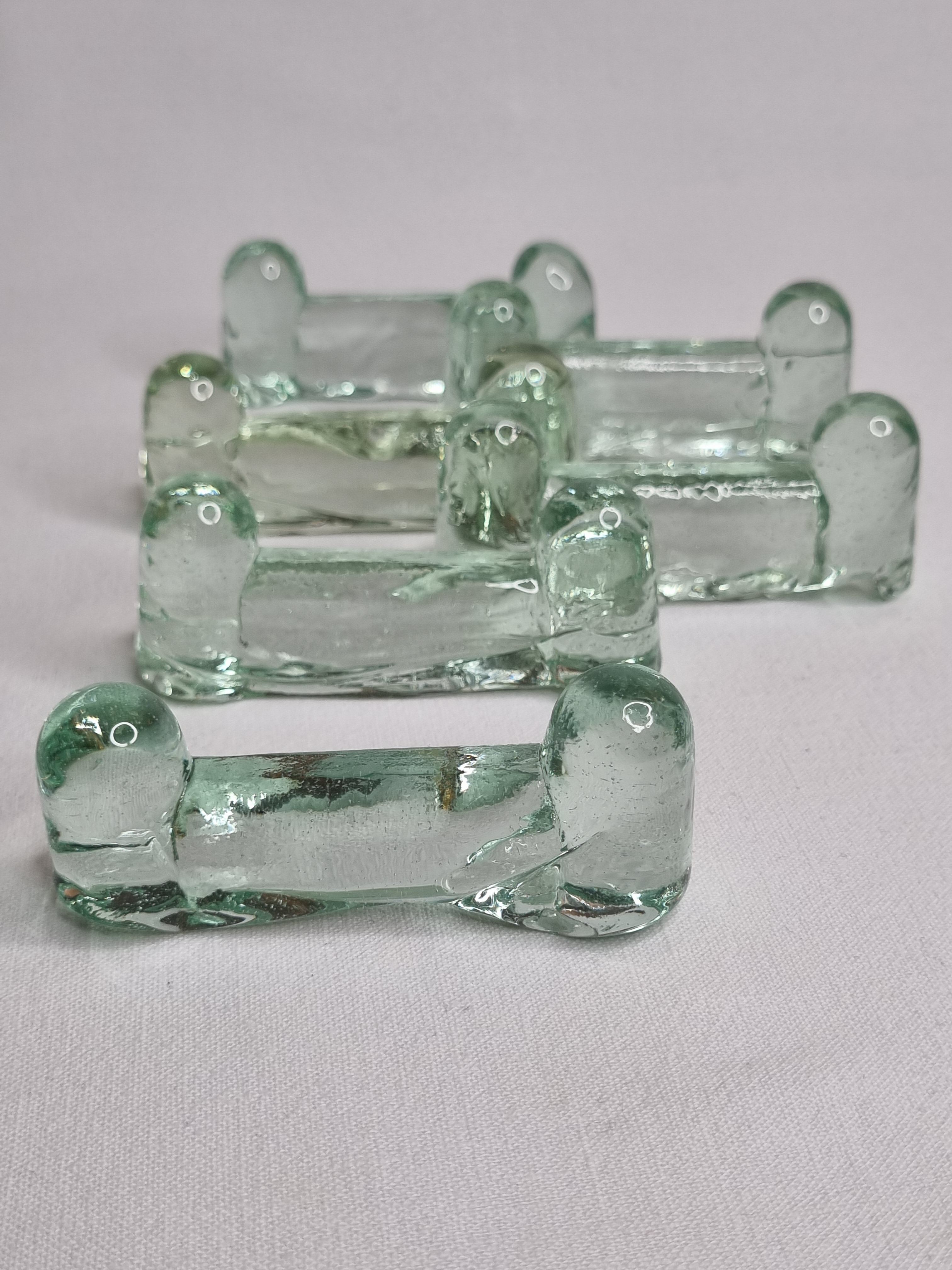 Set of six water glass knife holders from the Biot glassworks, signed