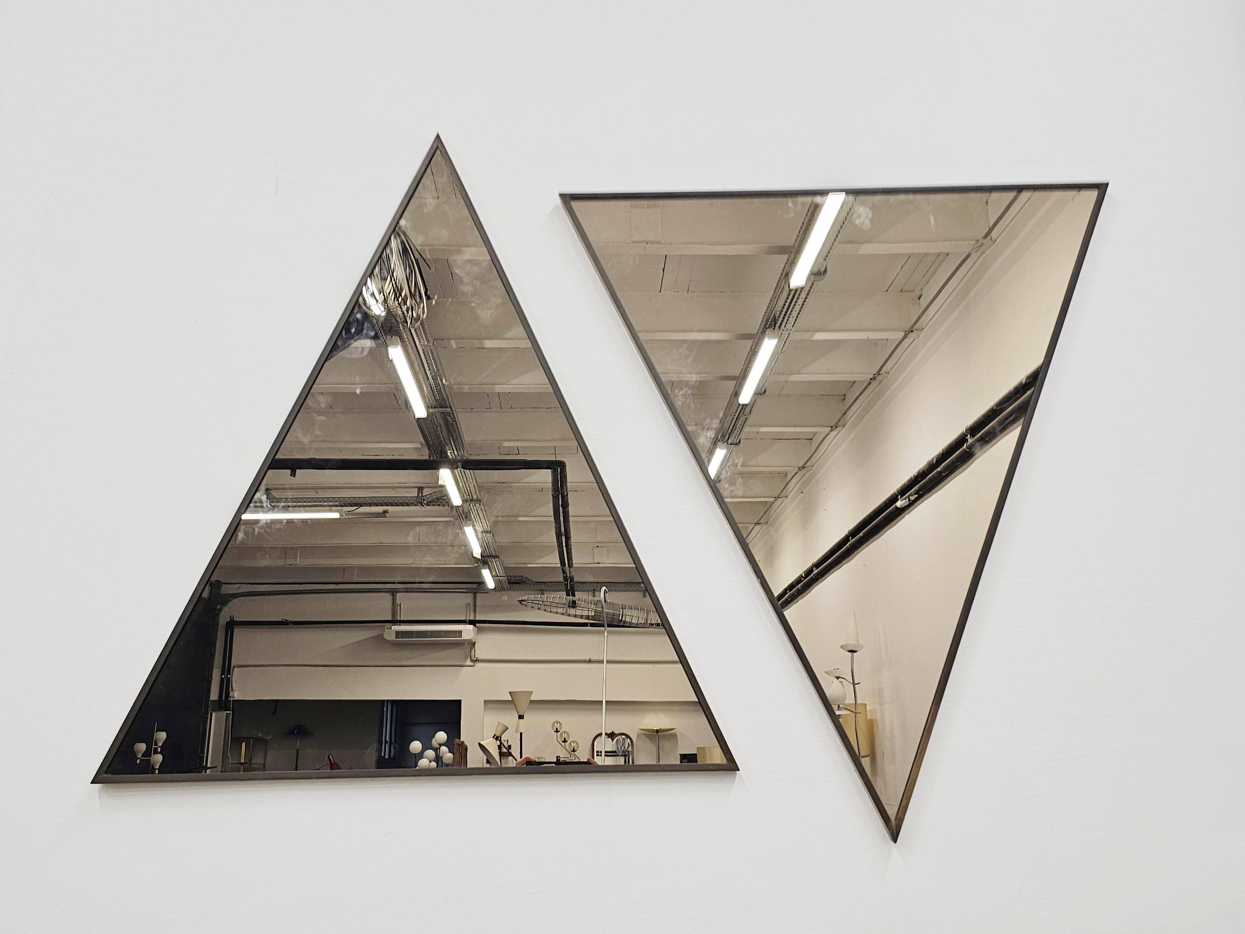 Modern mid-century triangular mirrors in bronze, 1950s
