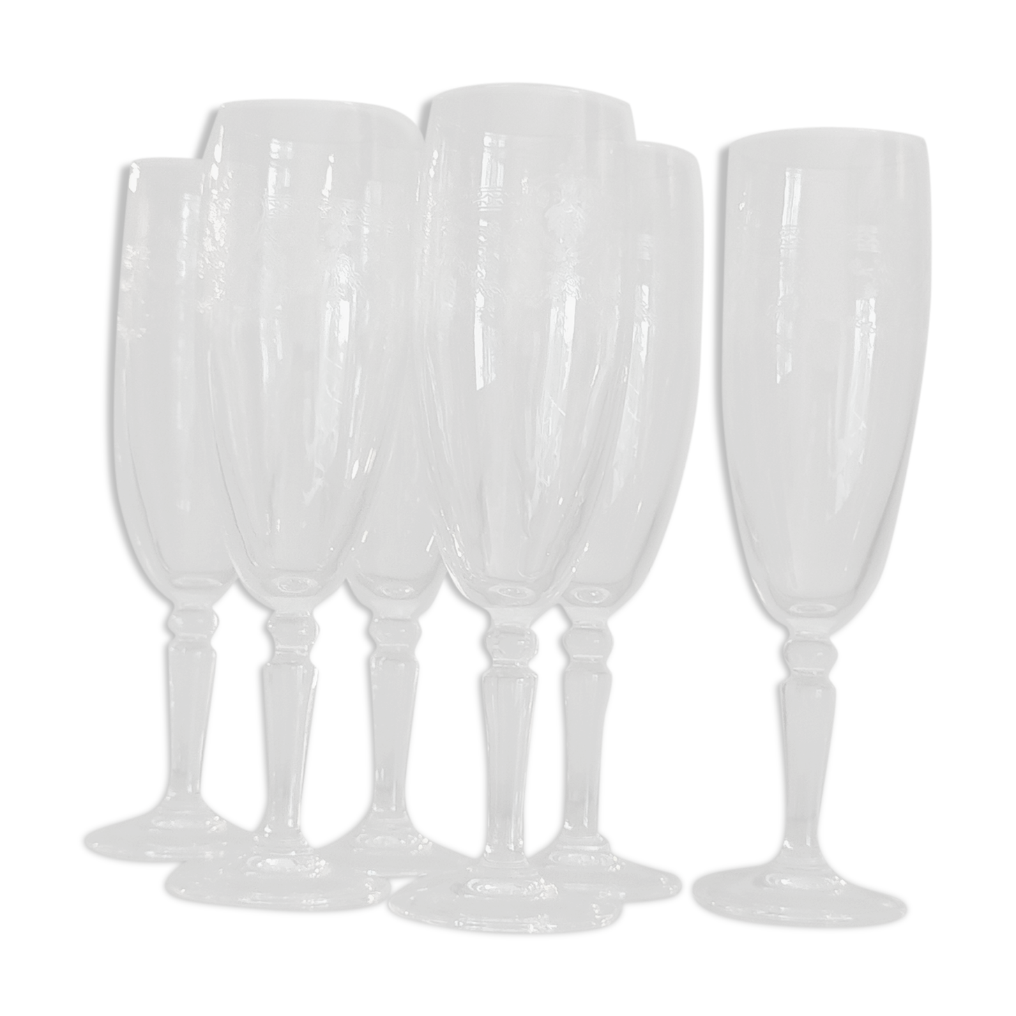 Lot of six glasses of champagne