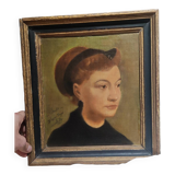 Signed Portrait of a Woman: study after Degas, initials and 58, oil painting on panel