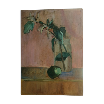 Peinture à l'huile sur carton la branche de chèvrefeuille