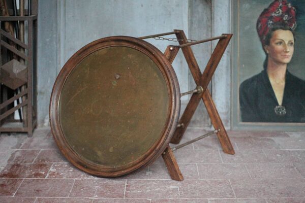 Petite table basse pliante avec plateau bois et laiton Napoléon III style