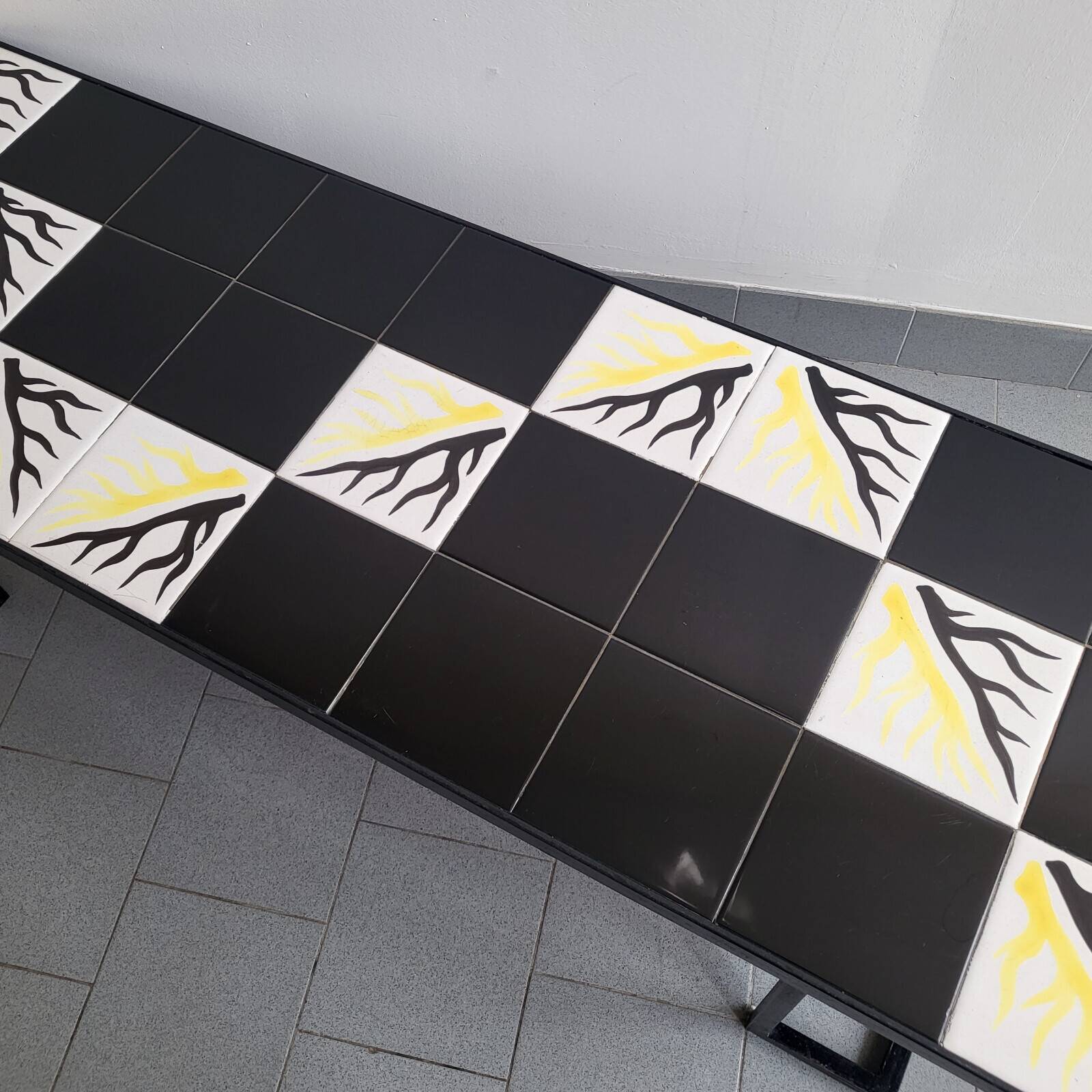 Importante table basse vintage 1950 ceramique & acier 50s 1950s vallauris