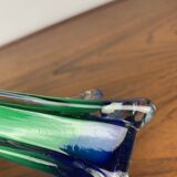 Duo de soliflores en verre soufflé de style Murano, vert et bleu