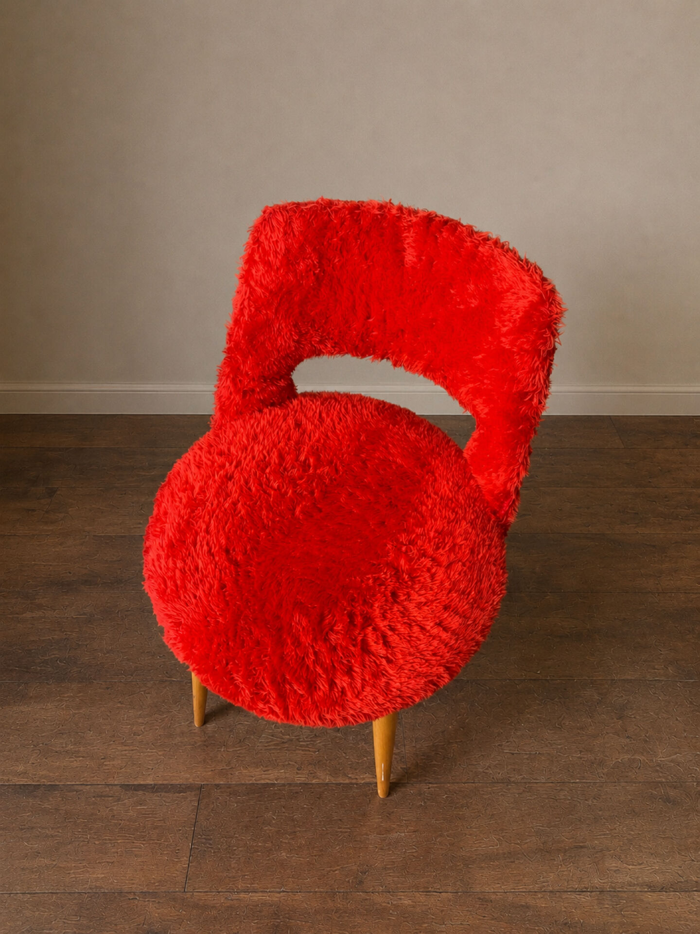 Pair of vintage red shaggy armchairs from the 1960s.