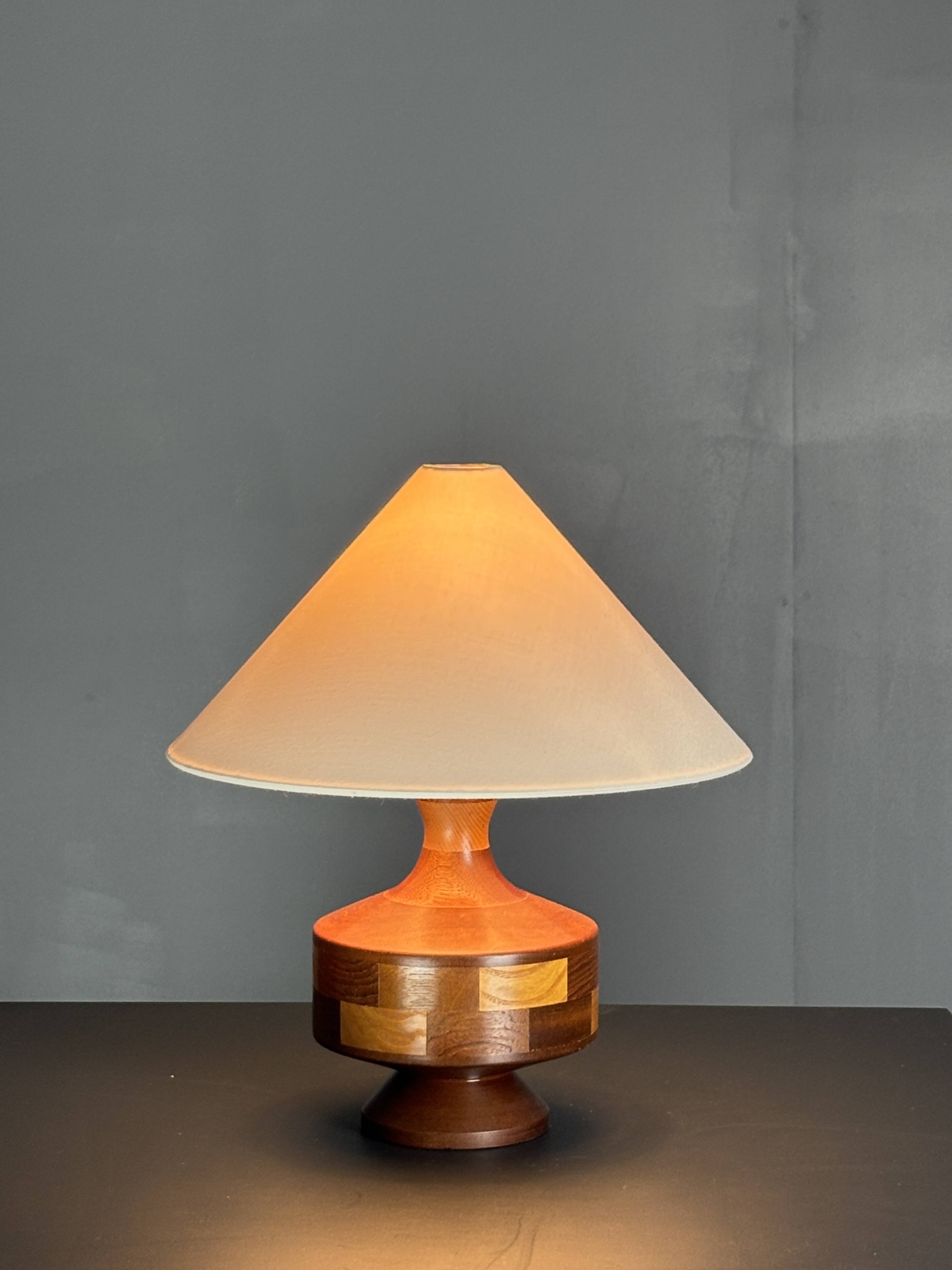 Mid-Century Table Lamp with Geometric Wood Inlay, English, circa 1955–1965