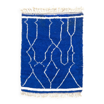Berber rug Beni Ouarain Majorelle blue with white patterns 1.45x1.08m