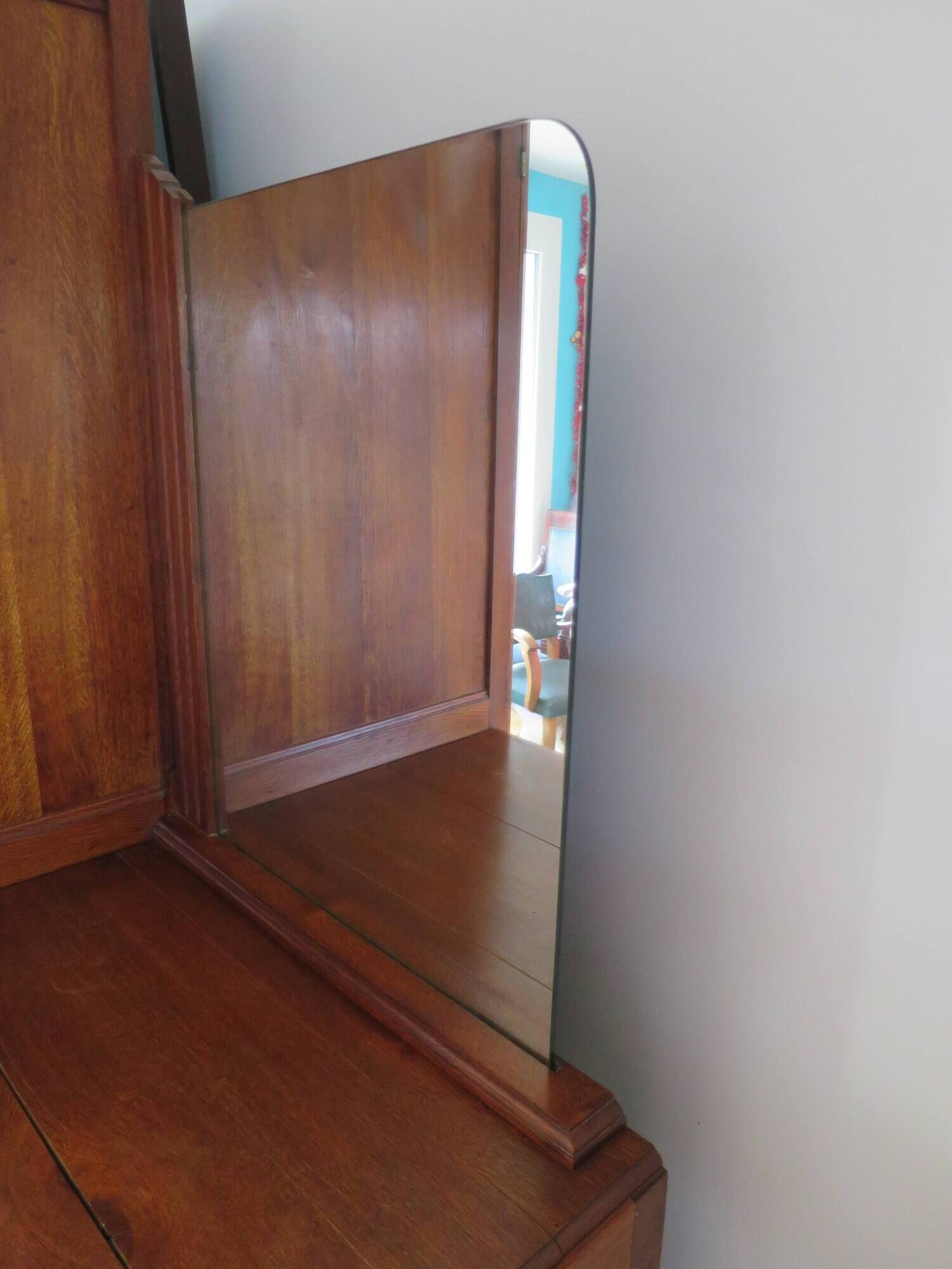 English asymmetrical chest of drawers - Art Deco - Mirror - 2 doors - 5 drawers - Mesh blond oak