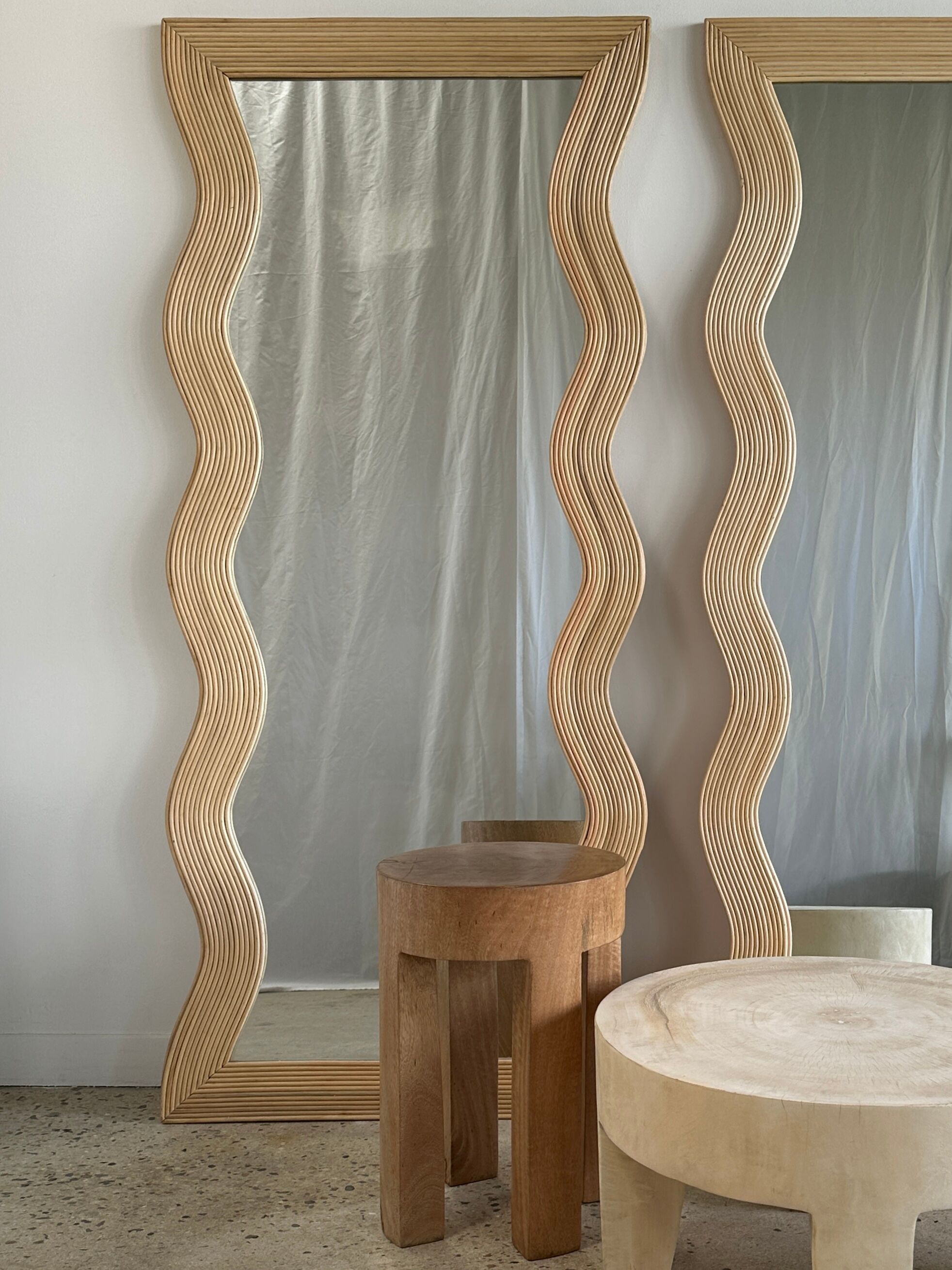 Zigzag rattan foot mirror H:182cm