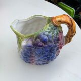 Old pitcher pitcher in slip shape vintage kitsch grape cluster