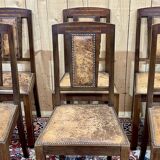 Series of 6 Art Deco chairs in mahogany and leather from the 1930s