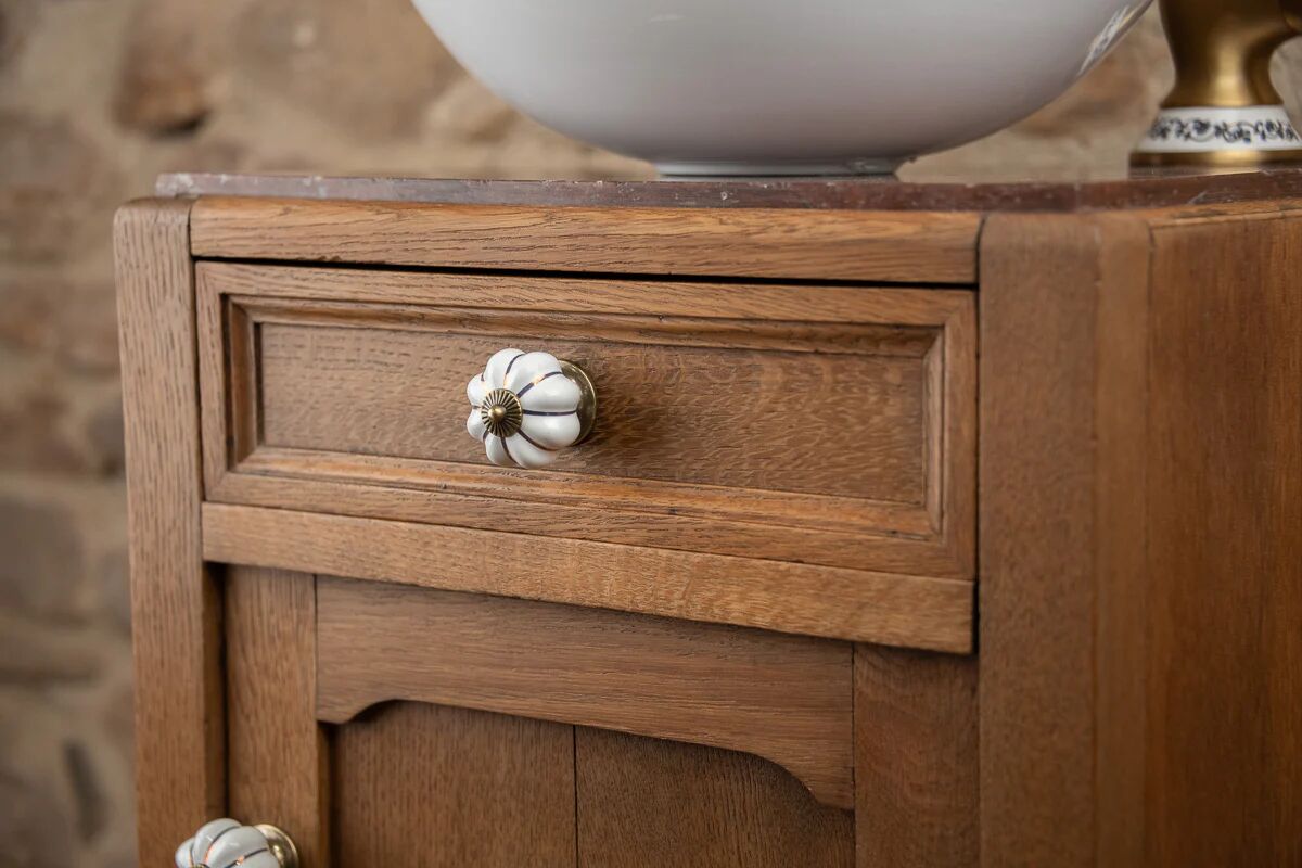 Antique wooden and red marble washstand (Art Deco style)