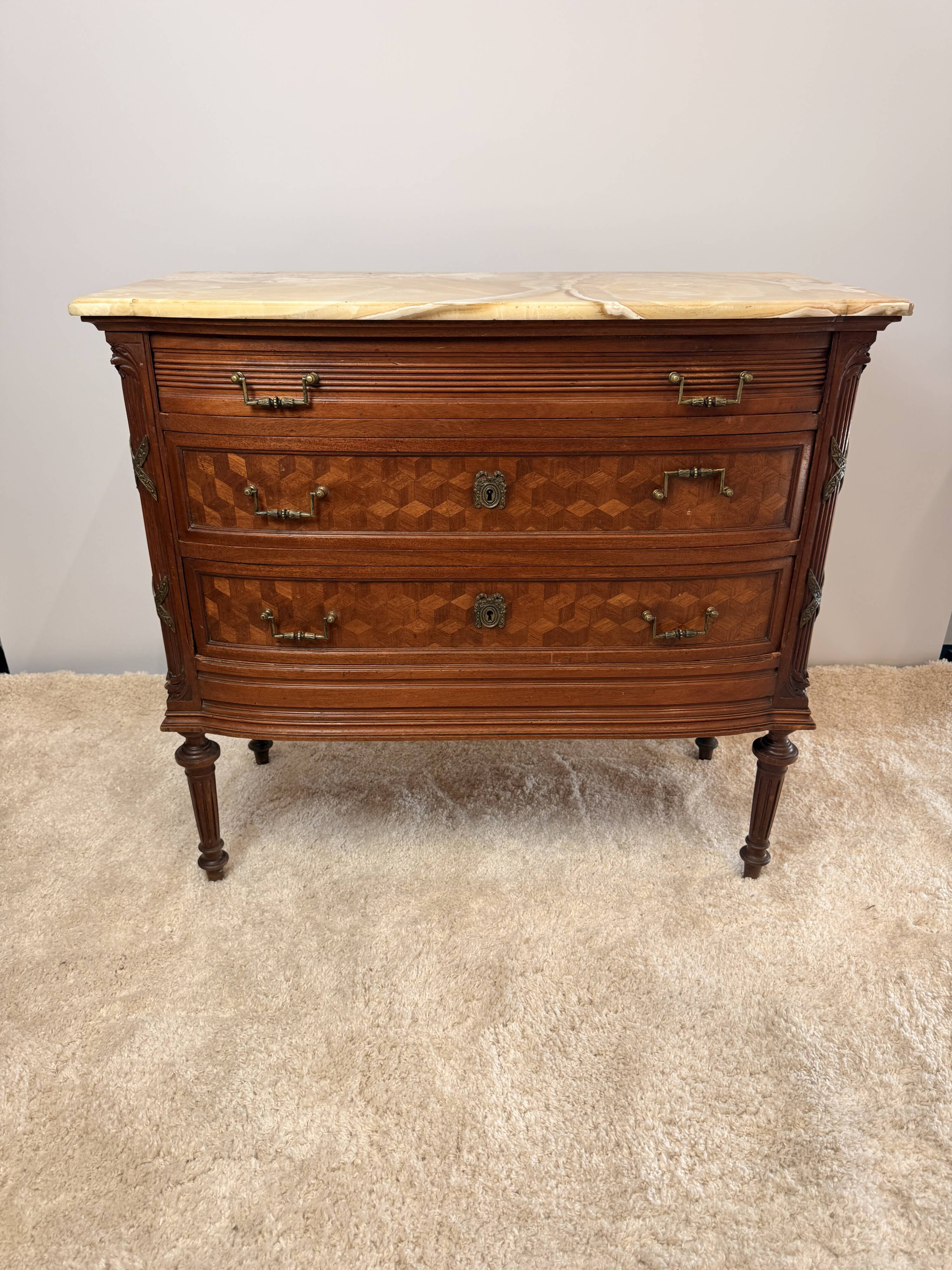 Louis XVI style commode in marquetry – Marble top