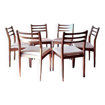 6 chaises teck de Meredew furniture vintage scandinave 1960